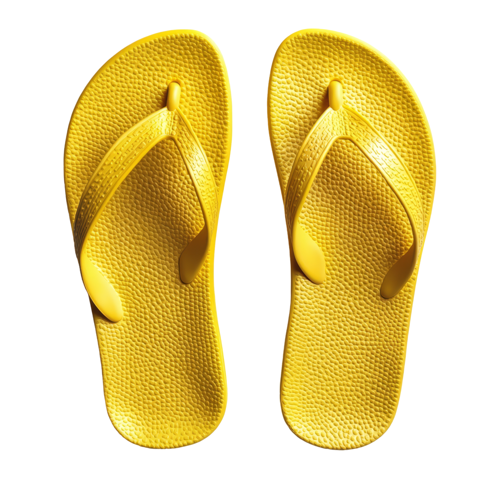 Bright yellow flipflop sandals isolated on transparent background for summer footwear needs, yellow flipflop sandals isolated on transparent background png