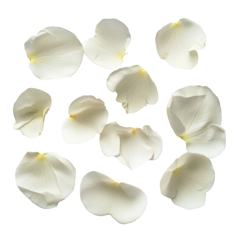 Delicate transparent flower petals arranged on a clean transparent background showcasing natural beauty, Beautiful flower petals transparent background. Flower petals transparent background png