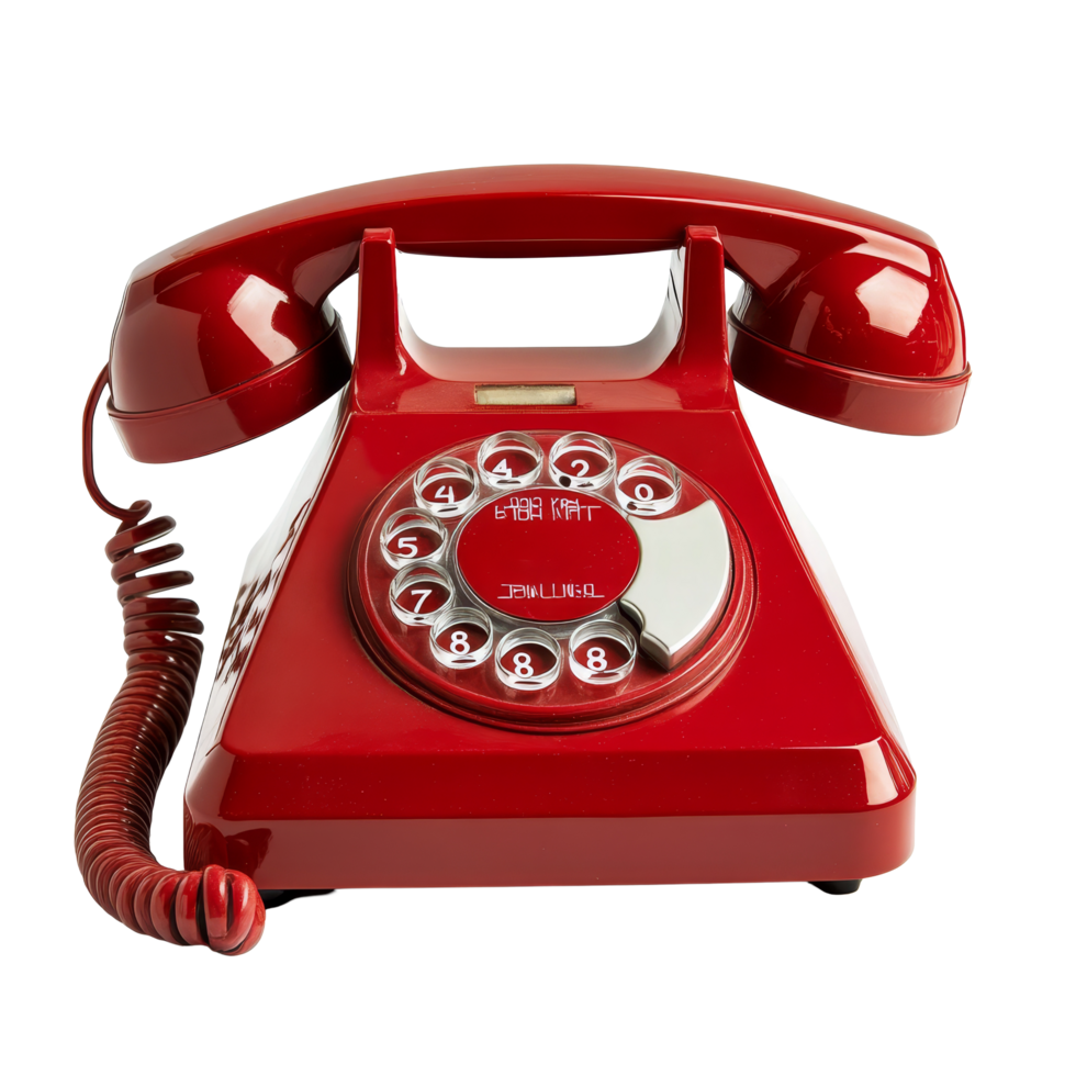 Classic red dialup telephone isolated on a transparent background, showcasing vintage design and nostalgic charm, old red dialup phone isolated on a transparent background png