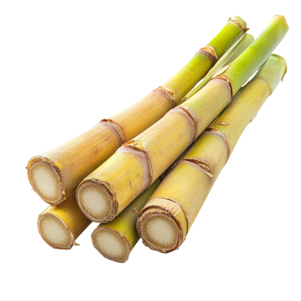 Freshly harvested sugarcane stalks isolated on a transparent background showcasing their natural texture and color, Sugarcane isolated on transparent background png