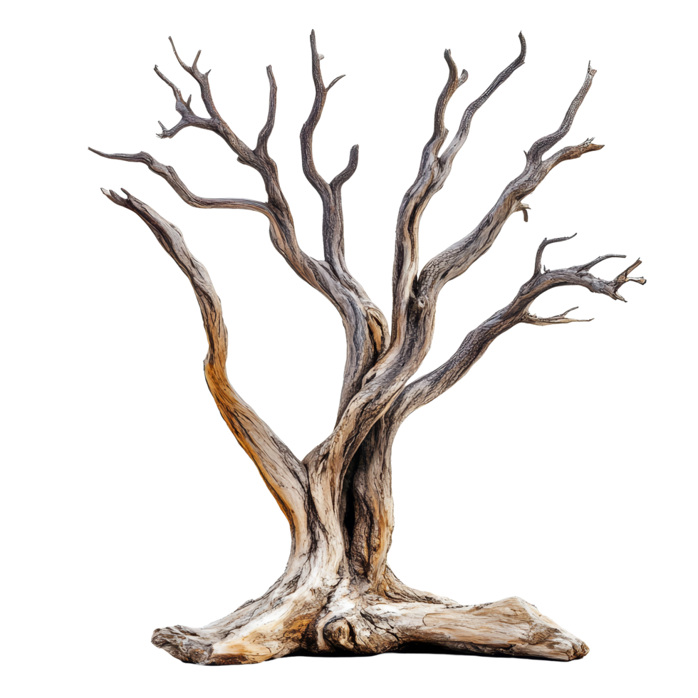 Dry tree wood with intricate branches isolated on a transparent background showcasing natural textures and forms, Dry tree wood isolated on transparent background. Tree wood transparent background png