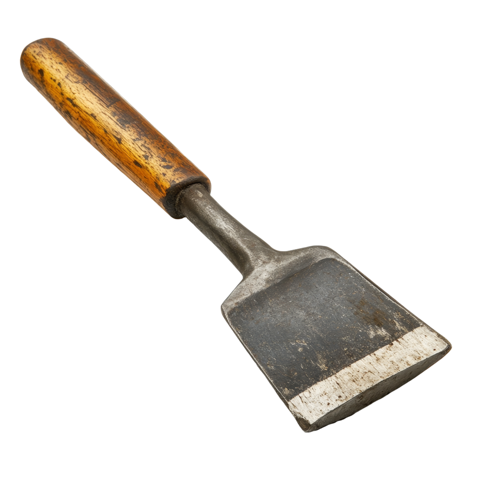A vintage chisel tool with a wooden handle, perfect for carving and sculpting projects in wood or stone, Chisel tool isolated Stock Photo png