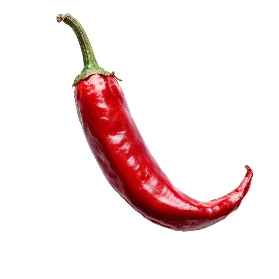Cayenne pepper on a transparent background showcasing its vibrant red color and curved shape suitable for culinary use and decoration, Cayenne pepper isolated on transparent background png