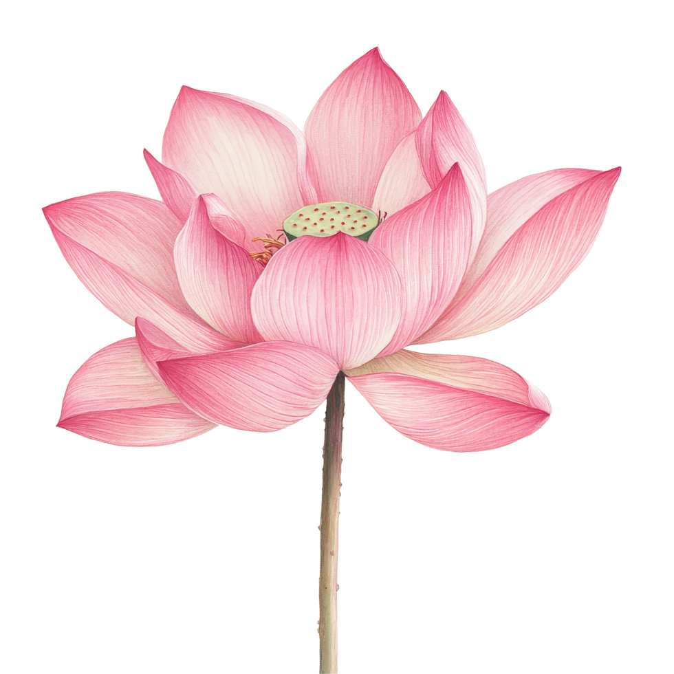 A delicate pink lotus flower stands elegantly on a transparent background, showcasing its intricate petals, pink lotus on transparent background png