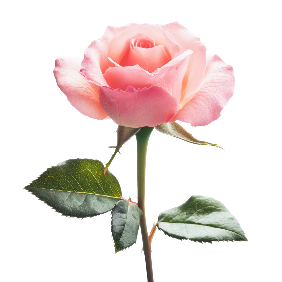 A beautiful single pink rose flower blooms gracefully against a clean transparent background, single petal pink rose flower isolated on transparent backgroud png