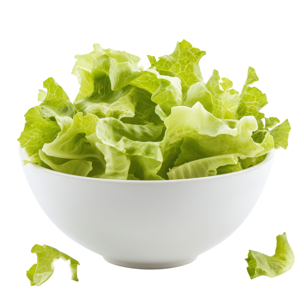 Fresh frillies iceberg lettuce in a transparent bowl ideal for salads and healthy meals, Frillies iceberg lettuce in wood bowl isolated on transparent background png