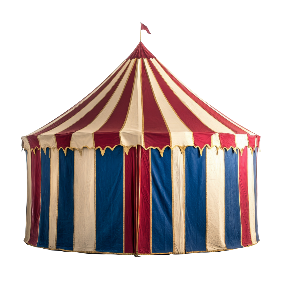 Brightly colored circus tent isolated on transparent background ideal for festivals or events featuring performances and entertainment, circus tent isolated on transparent background png