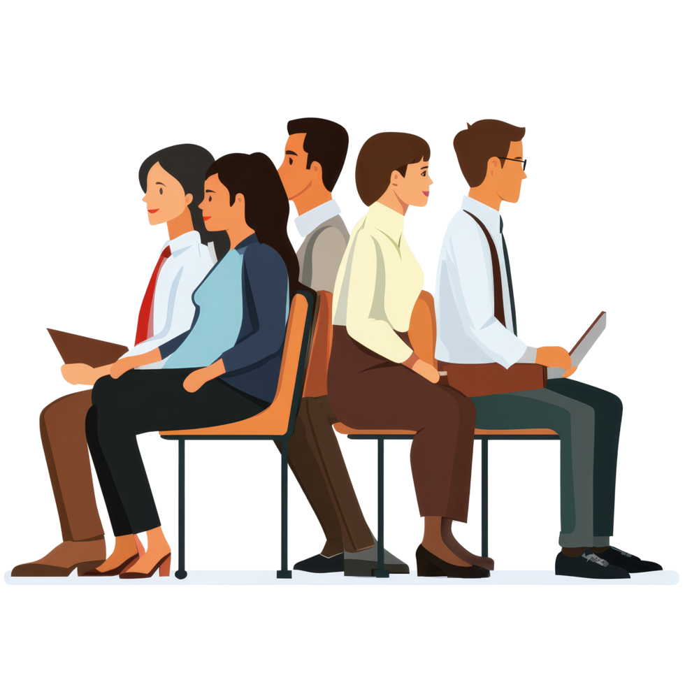 Job candidates sitting in chairs while waiting for interviews in a professional atmosphere during the day, file no background Job candidates sitting in the waiting room png