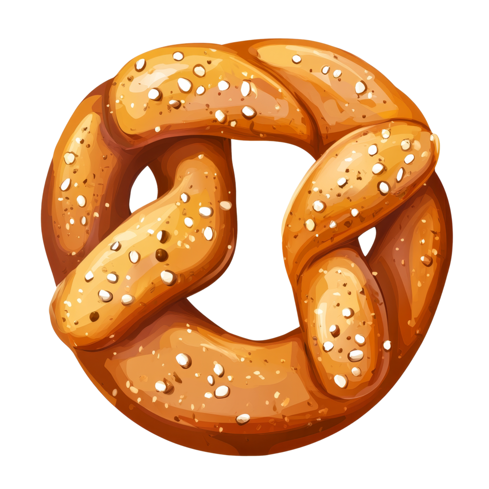 Enjoying a warm pretzel with a glossy finish and sprinkled salt at a local market during a sunny afternoon, Delicious pretzel image with a transparent background or transparent background, with a png