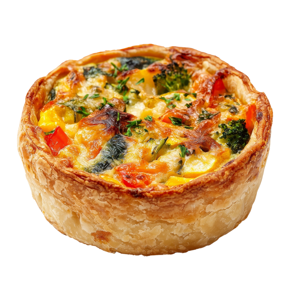 Delicious homemade vegetable quiche lorraine with fresh ingredients on a transparent background, Delicious Vegetable Quiche lorraine transparent background png