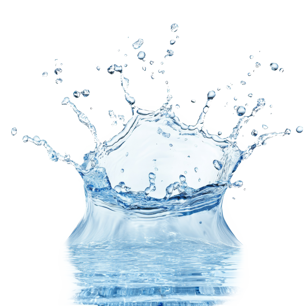 Water splash captured in high detail, exploding into droplets against a pure transparent background, Water splash isolated on transparent png
