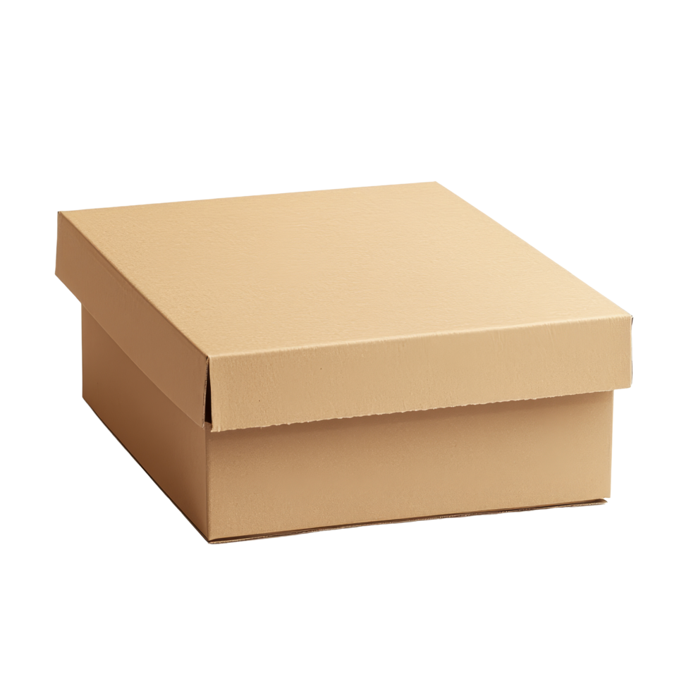Isolated empty closed cardboard box mockup design suitable for packaging and storage solutions, empty closed cardboard box mockup, file of isolated object with shadow on transparent background png