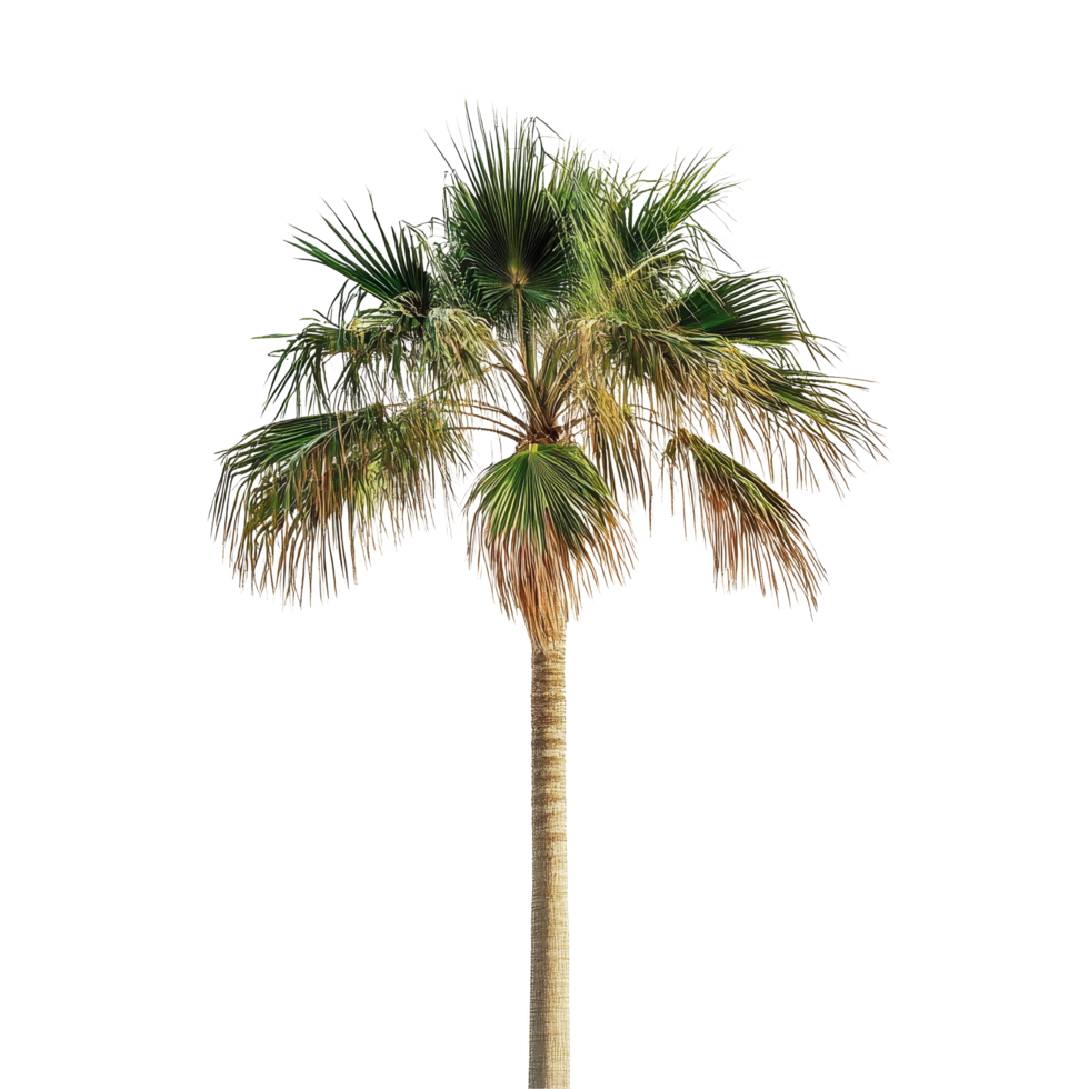 A solitary palm tree stands tall against a plain transparent background, evoking a sense of tropical tranquility, palm tree on transparent background png