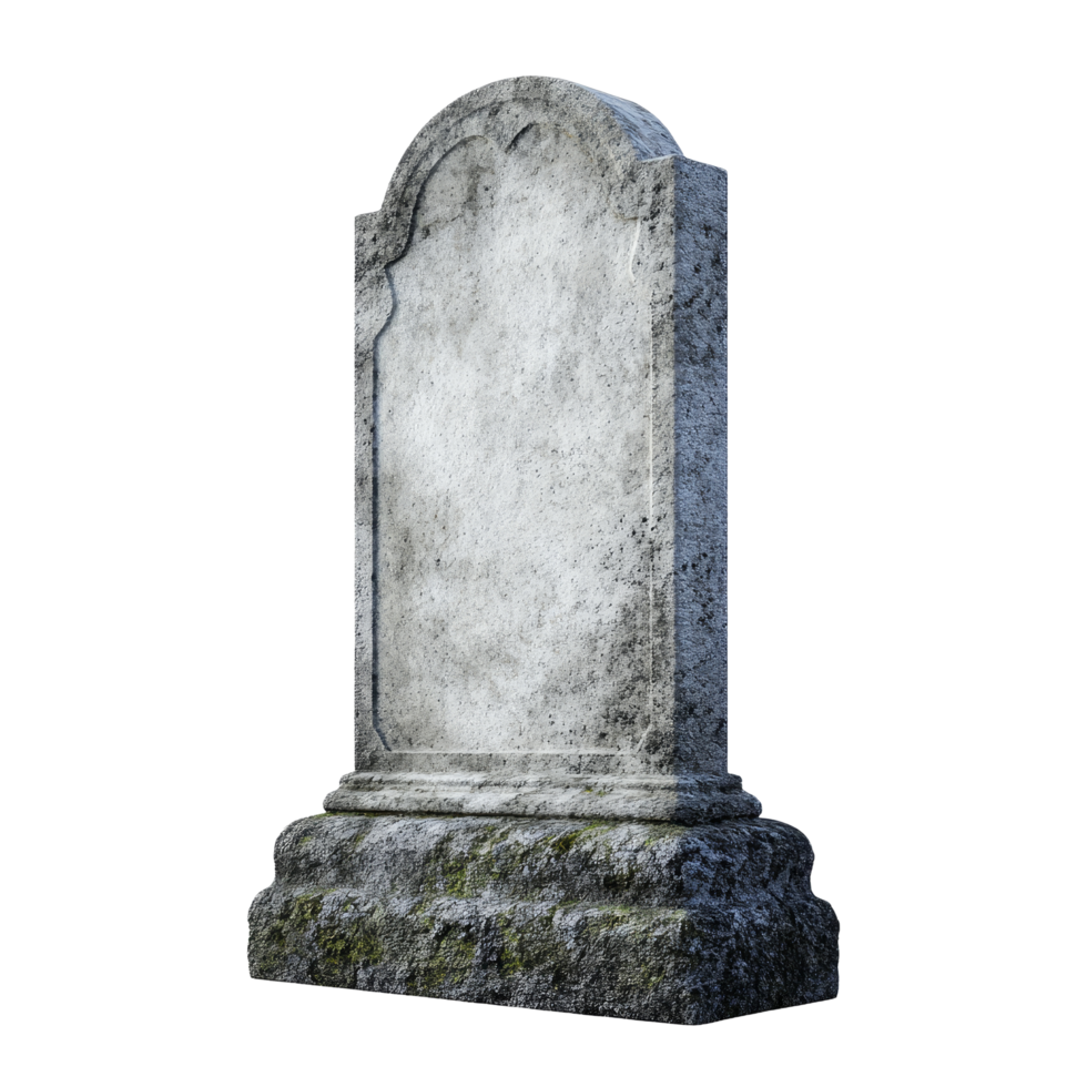 Weathered tombstone isolated on a transparent background showcasing historical memorial design and details, tombstone, file of isolated object on transparent background png