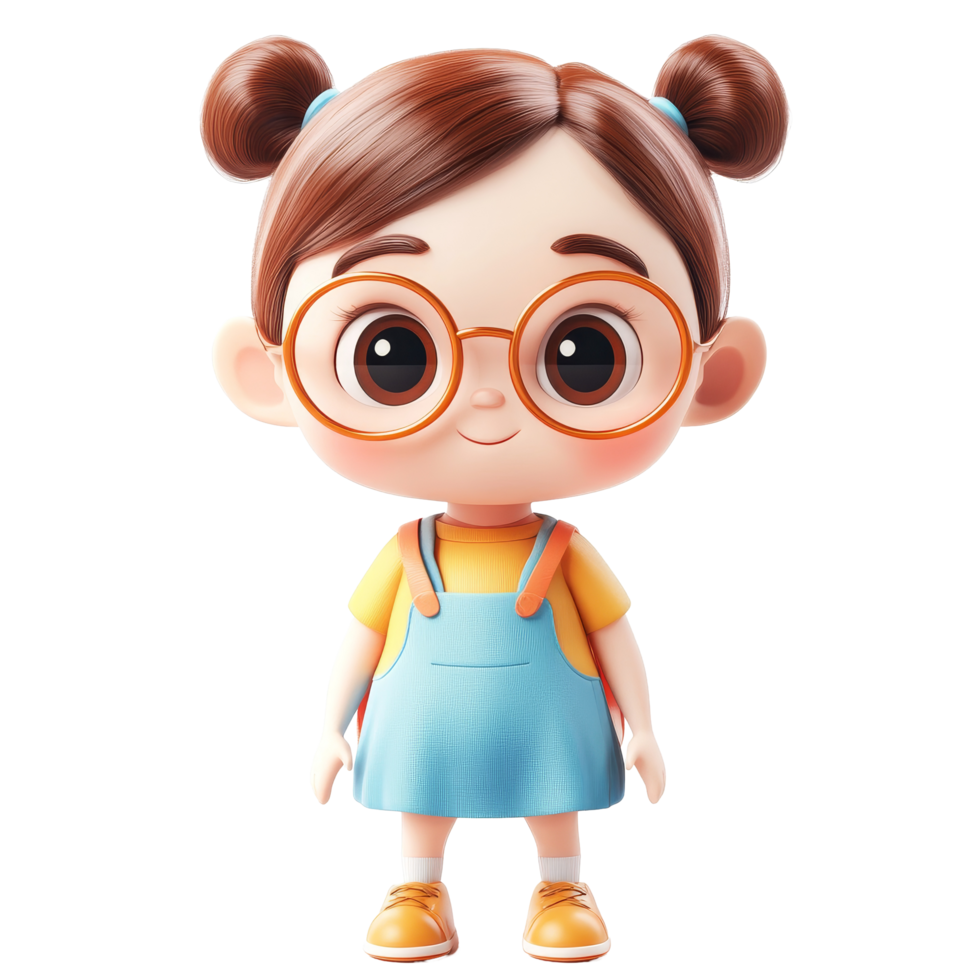 A cheerful cartoon of a little child with glasses and a playful outfit on a transparent background, 3d cartoon of little childisolated transparent background png