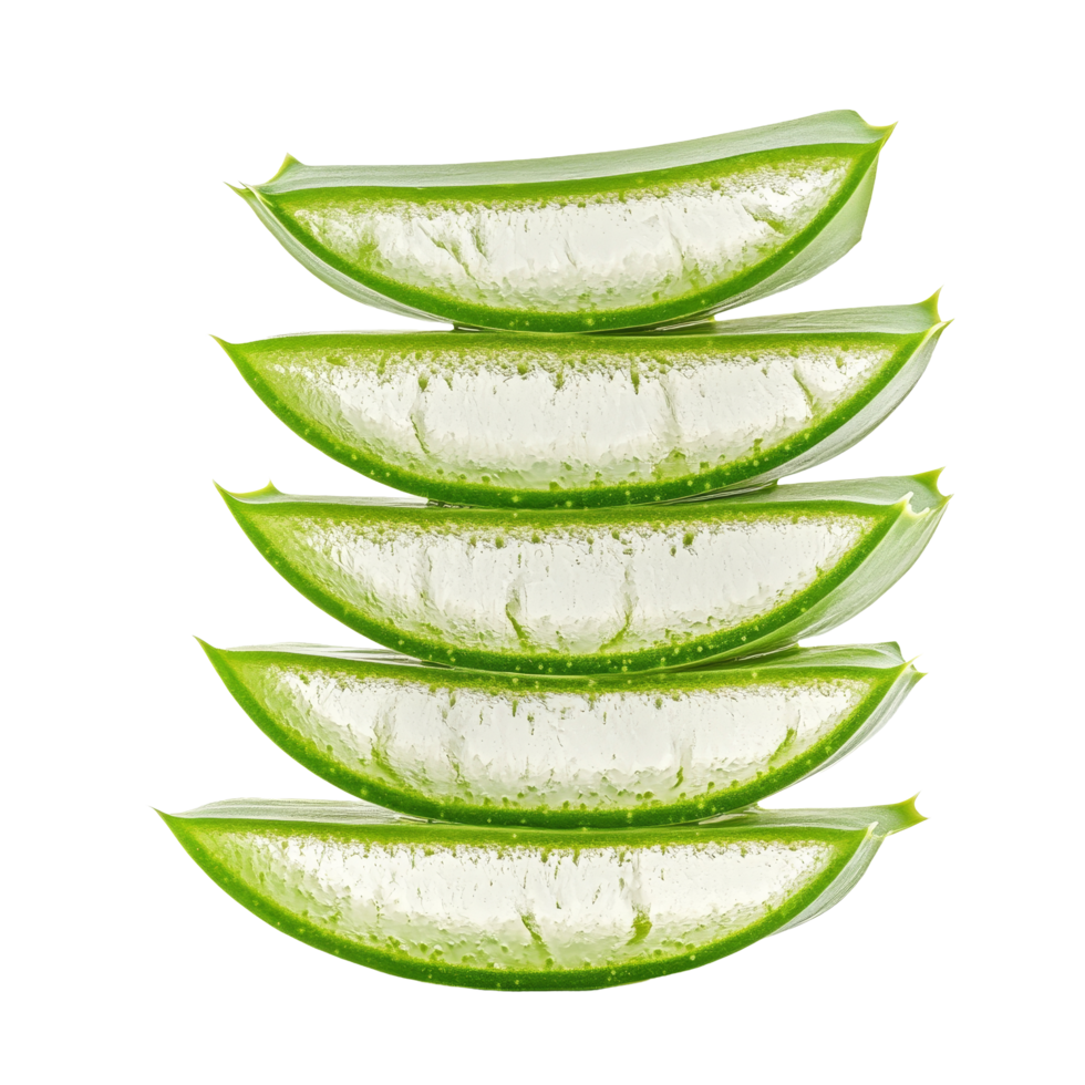 Fresh Aloe Vera slices stacked together on a pristine transparent background for herbal and cosmetic use, Aloe Vera slices isolated on transparent background png