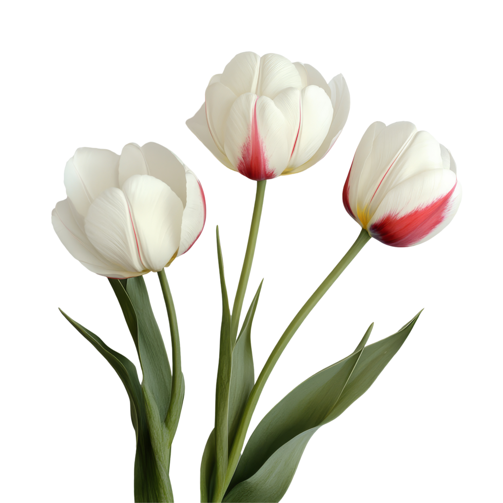 Elegant transparent tulips with hints of red on a transparent background, highlighting their delicate beauty and graceful stems, Tulip flowers transparent background. Tulip flowers transparent png