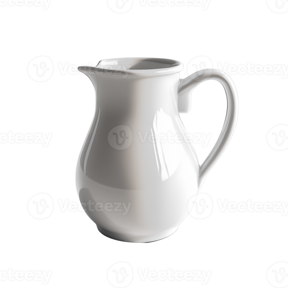 A simple white ceramic creamer sits on a white background png