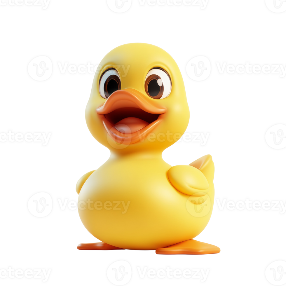 A cheerful yellow rubber duckling stands on a white background png