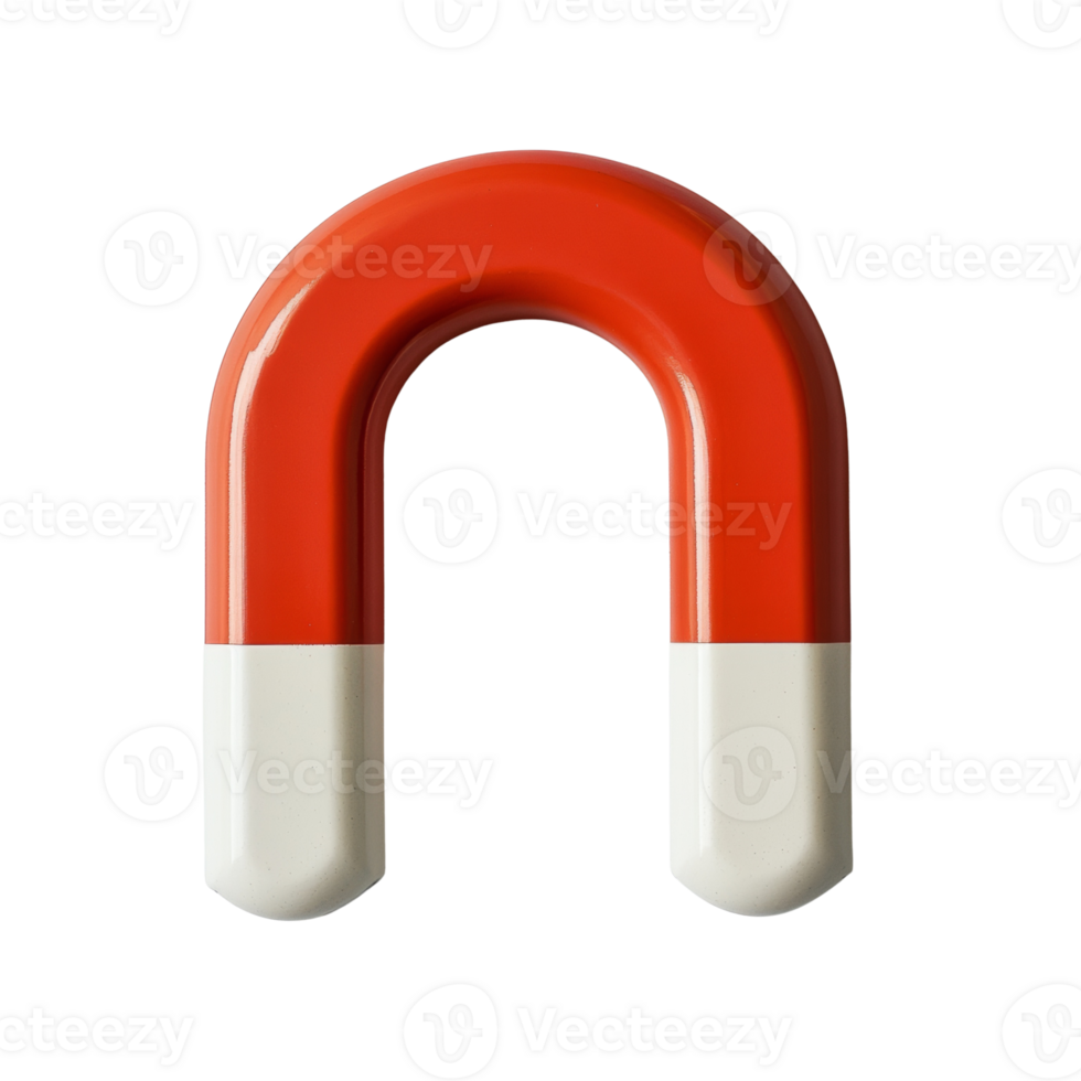 Red and white horseshoe magnet on white background. cut out png