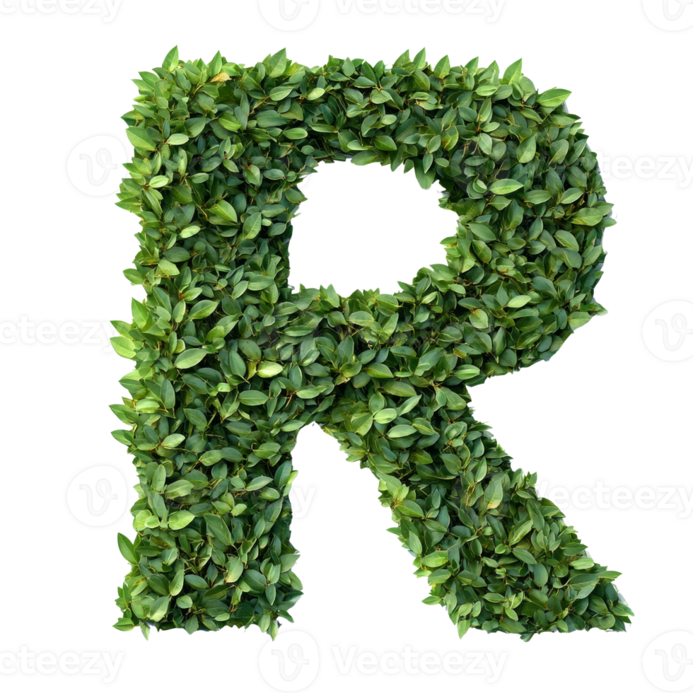 Green leaves form the letter R. cut out png