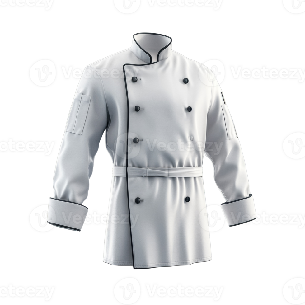 White Chefs Jacket With Black Trim Detailing. cut out png