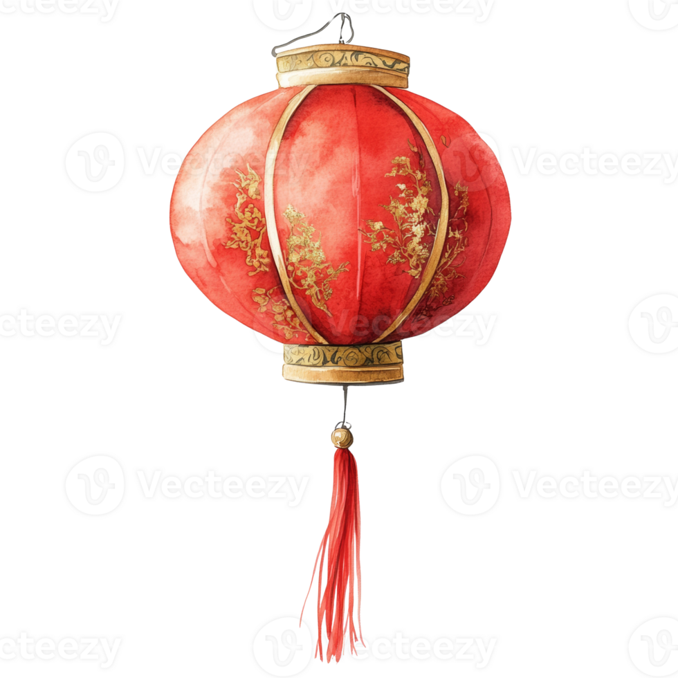 A Red Chinese Lantern With Gold Accents And Tassel. cut out png