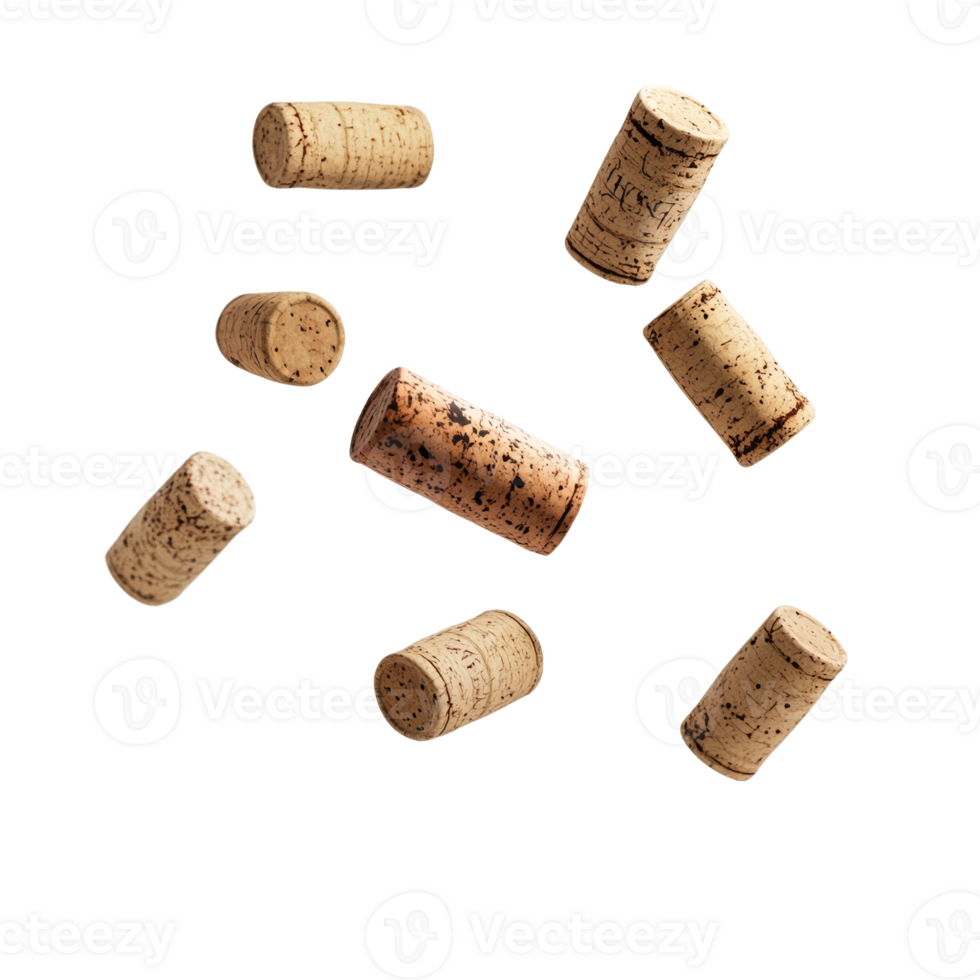 Wine corks falling against a white background png