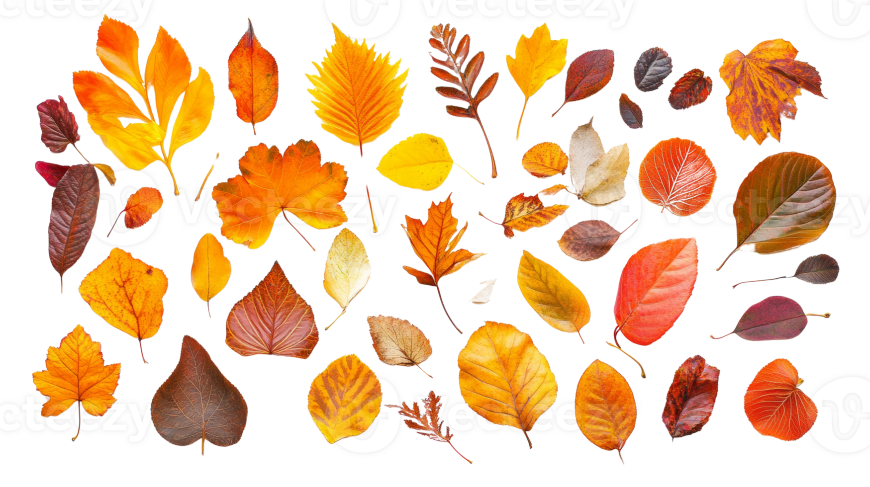 Colorful Autumn Leaves Collection Isolated on Black Background png