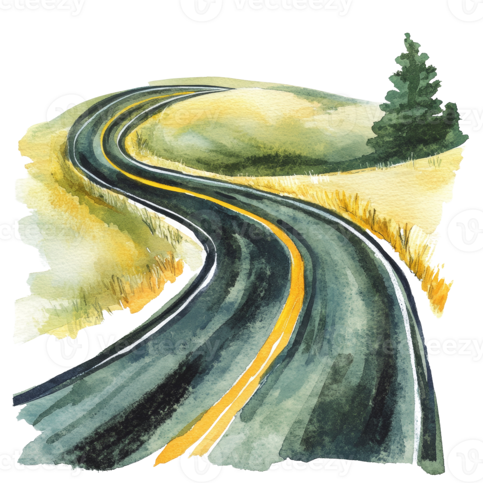 Winding Road Through Golden Fields and Trees png