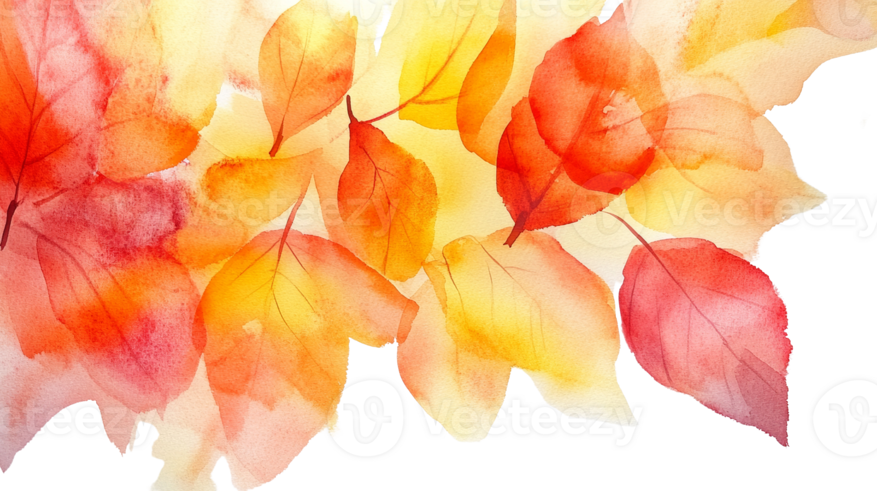 Watercolor Painting of Autumn Leaves in Warm Colors png