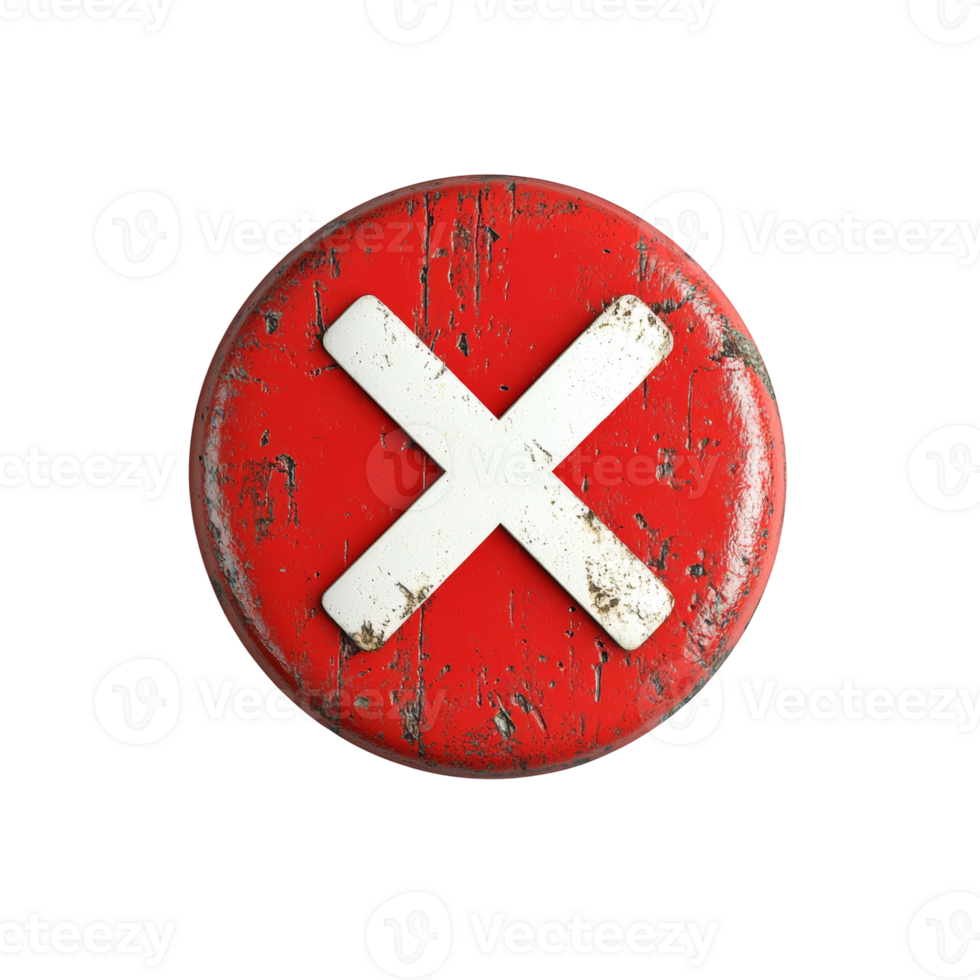 A weathered red circle displays a white X symbol png