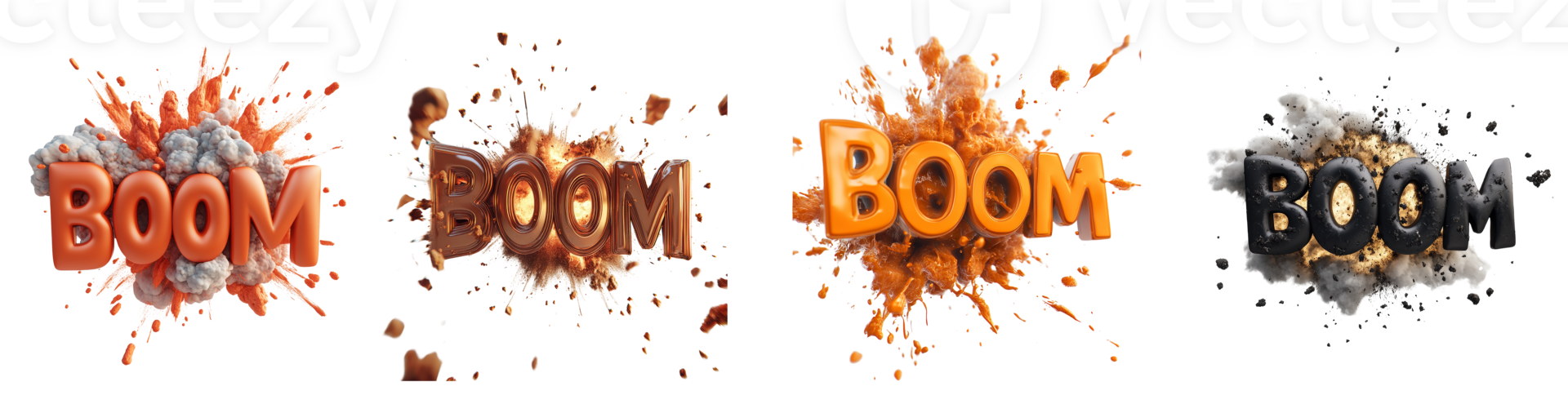 Exploding Boom Word Art In Various Colors png