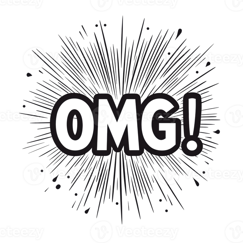 OMG exclamation surrounded by radiating lines and dots png