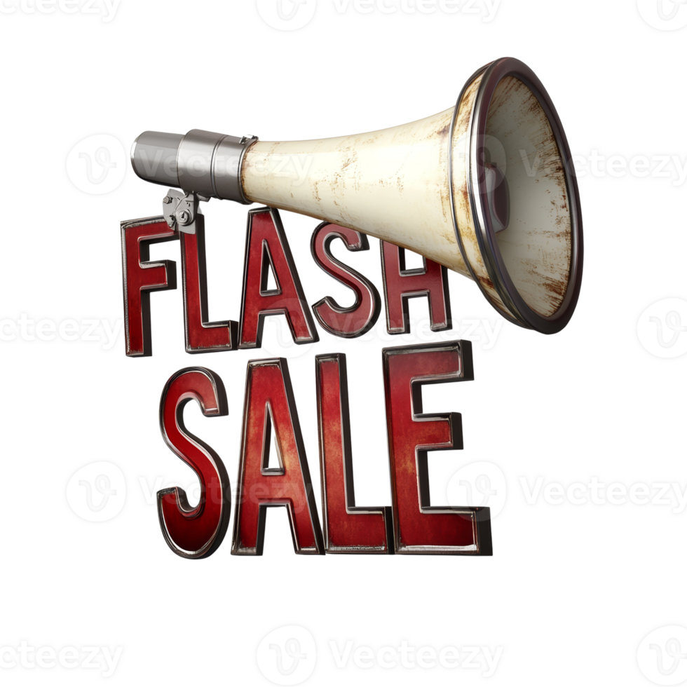 Rusted megaphone announces a flash sale event png