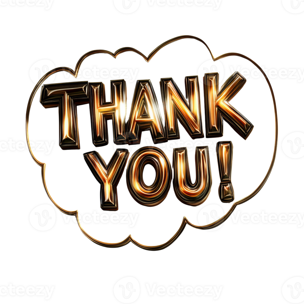 Golden Thank You message in a cloud shape png