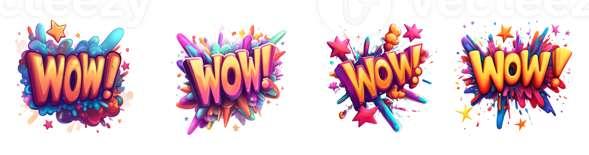 Colorful Wow Exclamation Designs With Stars png