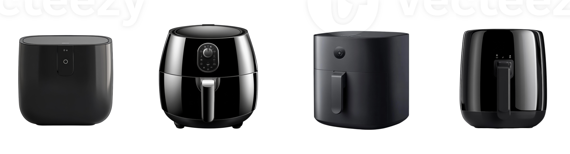 Four Modern Black Air Fryer Appliances Displayed png