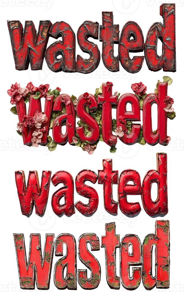 Wasted word variations with floral and rusted textures png