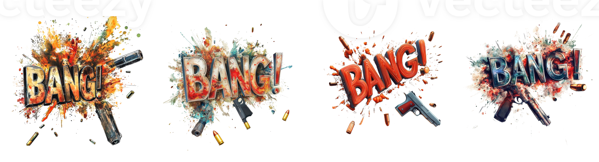 Exploding Bang Text With Guns And Bullet Casings png