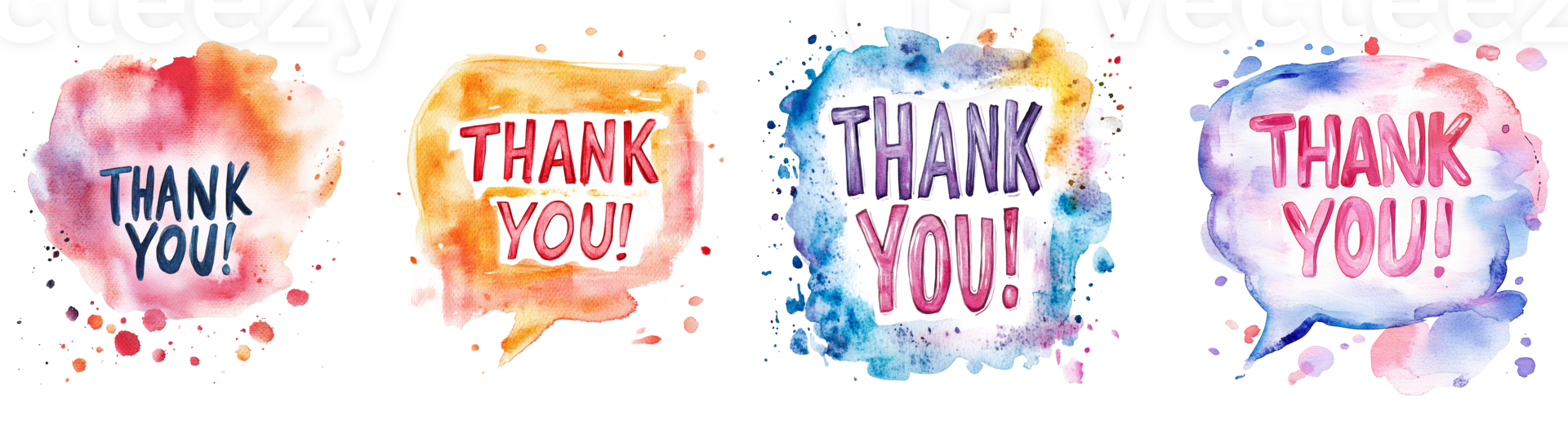 Watercolor Thank You Messages in Various Colors png