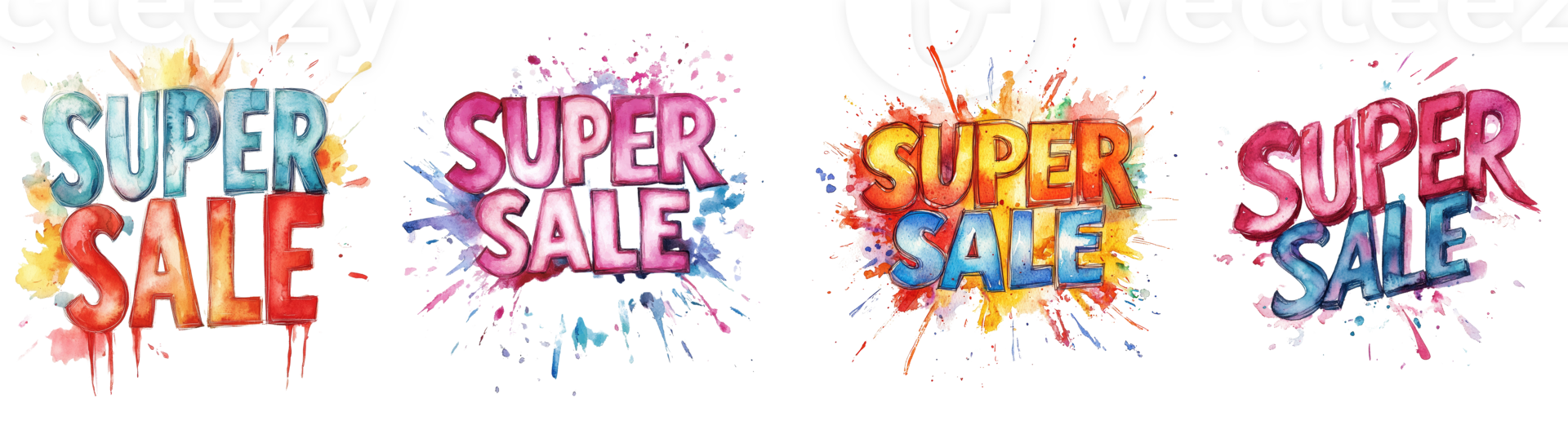 Watercolor Super Sale Announcement Featuring Colorful Splatter Design png