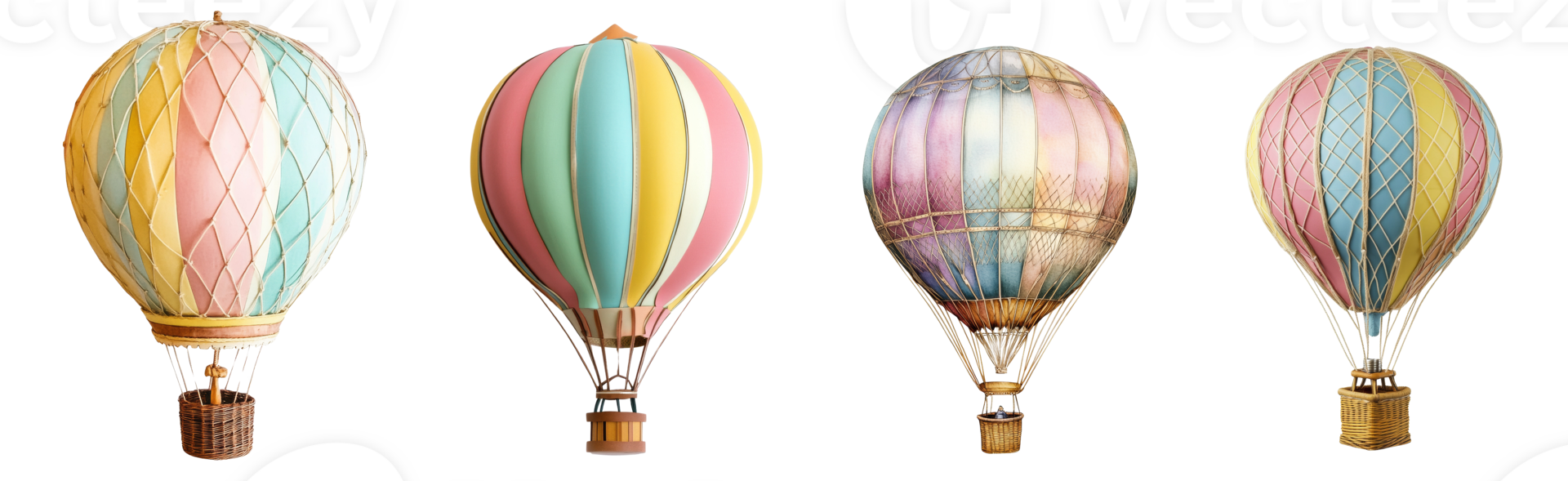 Pastel Colored Hot Air Balloons Floating in the Air png