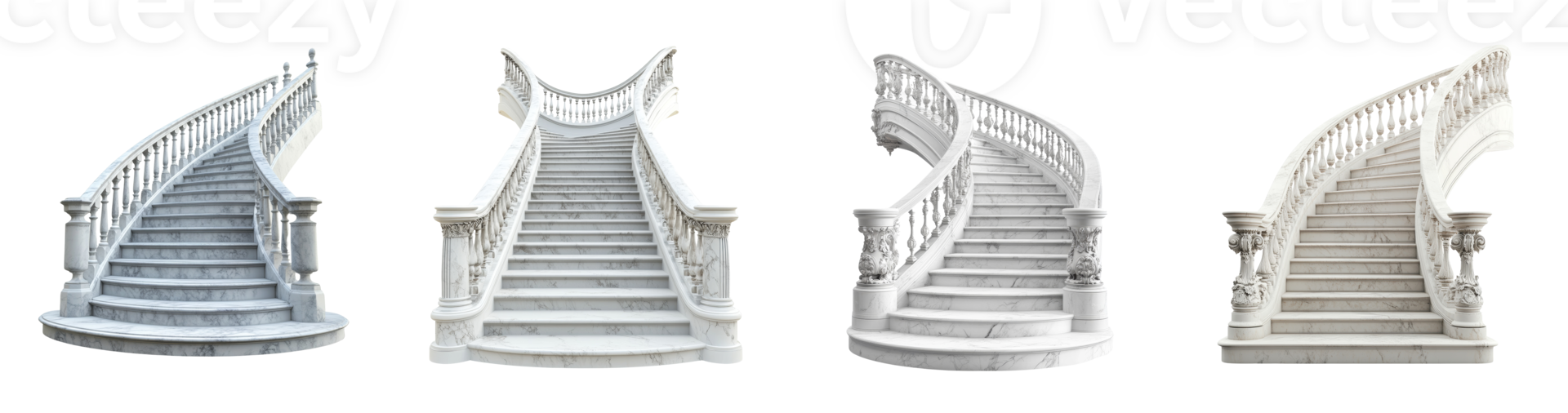 Elegant White Marble Staircases with Intricate Railings png