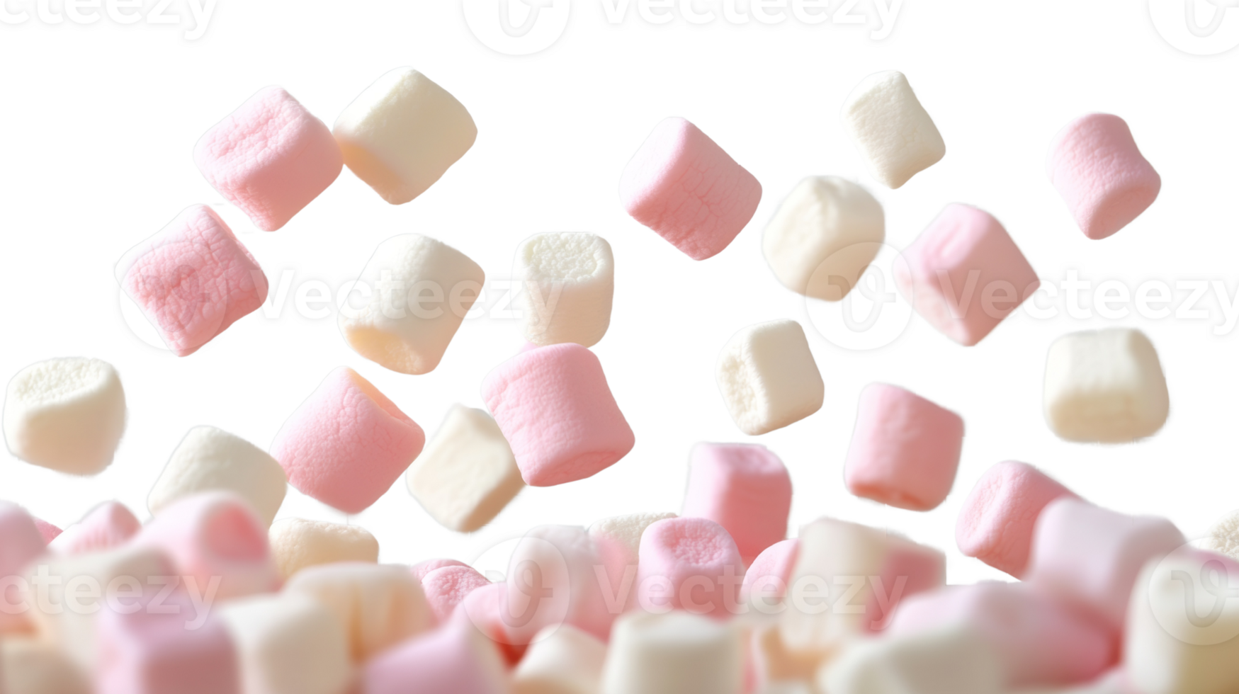 Pink and White Marshmallows Falling and Piling Up png