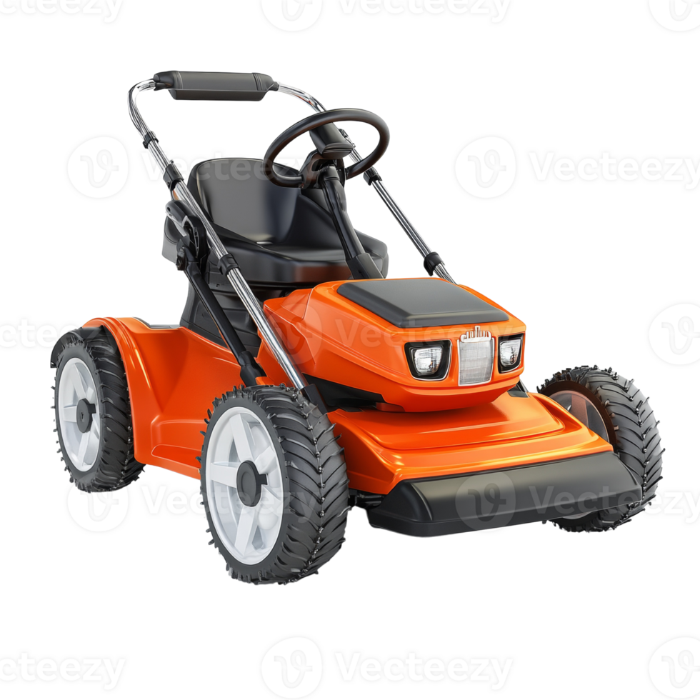 Orange Riding Lawn Mower With Large Wheels png