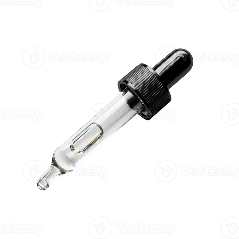 Glass Dropper Bottle With Black Cap Contains Liquid png