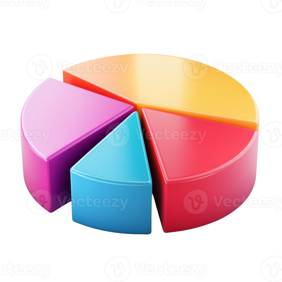 Colorful three dimensional pie chart data visualization png
