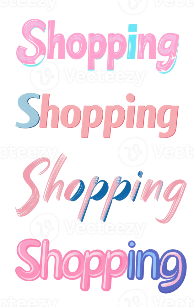 Four Stylized Word Art Versions of Shopping png