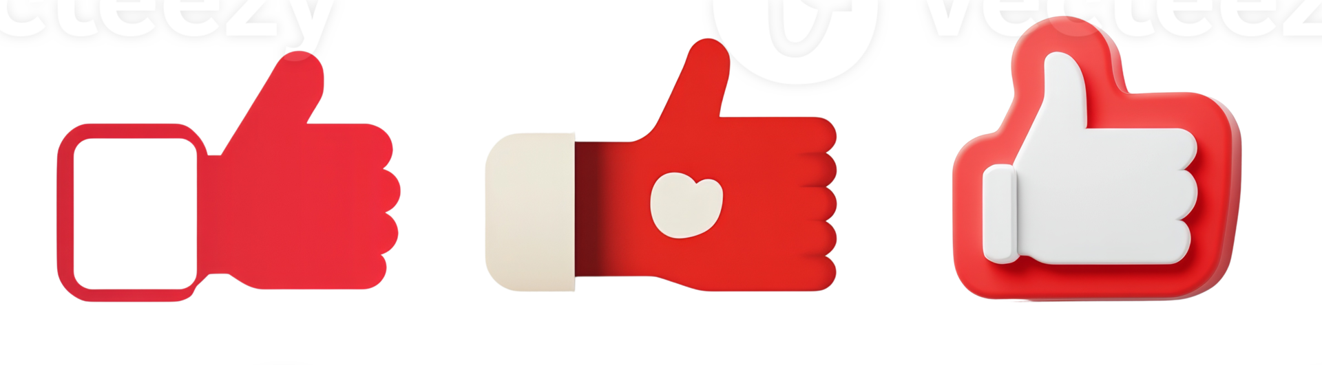 Three dimensional red thumbs up icons variations png